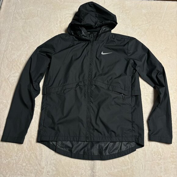Nike Running Womens Essential Jacket Medium Hoodie Lightweight Black Full Zip - Picture 1 of 14